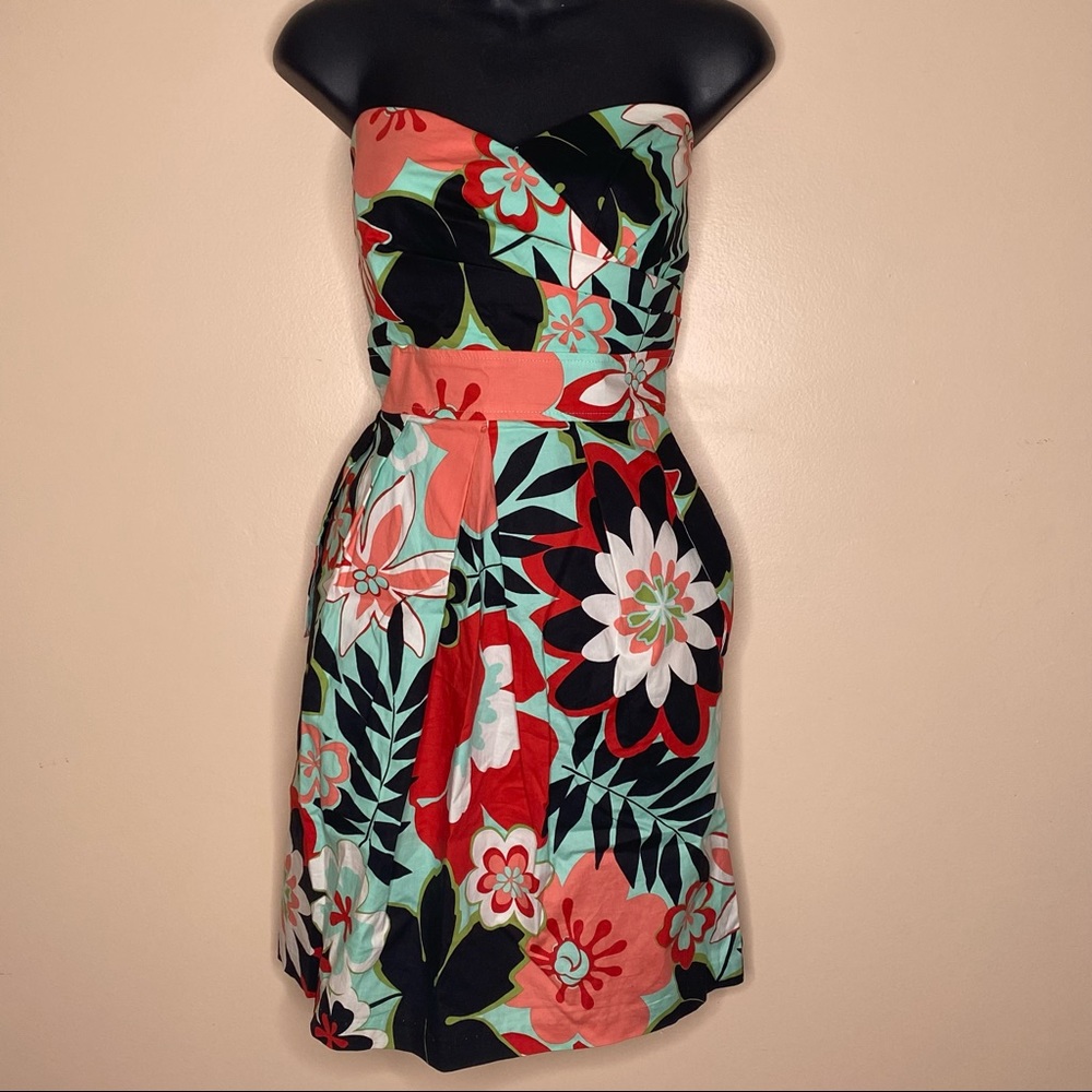 Strapless Floral Midi Dress with pockets